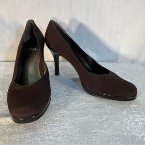 Stuart Weitzman Shoes Brown Fabric Slip On 3 1/2” Heels Pumps Shoes Size 8